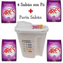 Kit 1 Porta Sabão 4 Lava Roupas em Pó Sabão em Pó Ares 1kg