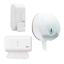 Kit 1 porta sabonete líquido saboneteira + 1 dispenser papel higiênico rolao + 1 toalheiro banheiro