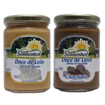 Kit 1 Pote Doce de Leite Cremoso Puro 1 Doce de Leite Pastoso Chocolate 420g Fazenda Sonnenhof MG