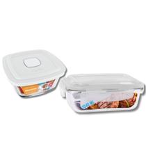 Kit 1 Pote Vidro Tampa Hermetico 1040ml + 1 Pote Facilita Quadrado 2L