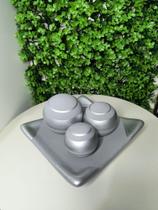 *kit 1 prato com 3 bolas em cerâmica fosca para decorações diversas