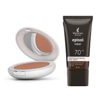 Kit 1 Protetor Solar Episol Color FPS 50 Pó Compacto Cor Tom 4 Médio Escuro 10g
