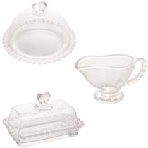 Kit 1 Queijeira 1 Molheira 1 Manteigueira Cristal e Chumbo Lyor