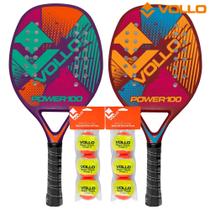 Kit 1 Raquete de Beach Tennis Power 100 Vermelha + 1 Raquete Power 100 Roxa + 6 Bolas Beach Tennis