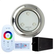 Kit 1 Refletor Led 6w RGB Inox S e Comando para Iluminação Piscina