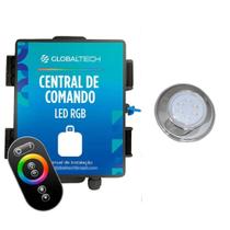 Kit 1 Refletor LED Piscina RGB 9W Inox + Central Touch.