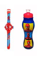 Kit 1 Relógio Digita Projetor Homem Aranha + 1 Garrafa Spider Man 450ml