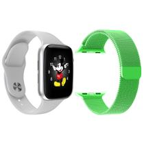 Kit 1 Relógio Inteligente SmartWatch LD5 Branco Android iOS + 1 Pulseira Extra Milanese Verde Claro