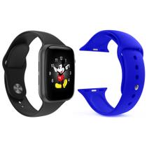 Kit 1 Relógio Inteligente SmartWatch LD5 Preto Android iOS + 1 Pulseira Extra Silicone Azul Escuro