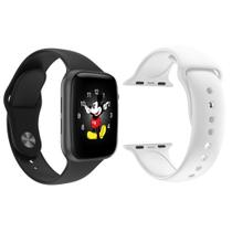 Kit 1 Relógio Inteligente SmartWatch LD5 Preto Android iOS + 1 Pulseira Extra Silicone Branco