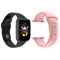 Kit 1 Relógio Inteligente SmartWatch LD5 Preto Android iOS + 1 Pulseira Extra Silicone Rosa