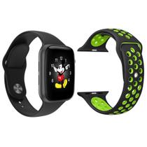 Kit 1 Relógio Inteligente SmartWatch LD5 Preto Android iOS + 1 Pulseira Extra Sport Preto e Verde