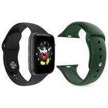 Kit 1 Relógio Inteligente SmartWatch LD5 Preto Android iOS + 1 Pulseira Silicone Verde Escuro