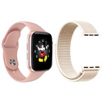 Kit 1 Relógio Inteligente SmartWatch LD5 Rosa Android iOS + 1 Pulseira Extra Nylon Rosa Vintage