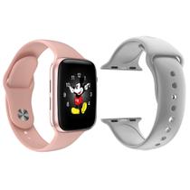 Kit 1 Relógio Inteligente SmartWatch LD5 Rosa Android iOS + 1 Pulseira Extra Silicone Cinza