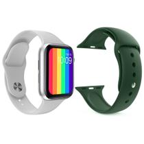 Kit 1 Relógio Inteligente SmartWatch W12 Lite Branco Android iOS + 1 Pulseira Silicone Verde Escuro