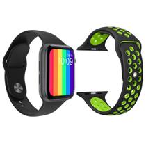 Kit 1 Relógio Inteligente SmartWatch W12 Lite Preto Android iOS + 1 Pulseira Extra Sport Preto com Verde