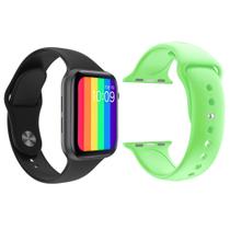 Kit 1 Relógio Inteligente SmartWatch W12 Lite Preto Android iOS + 1 Pulseira Silicone Verde Claro