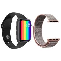 Kit 1 Relógio Inteligente SmartWatch W26 Tela Infinita Preto Android iOS + 1 Pulseira Nylon Rosa