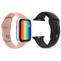 Kit 1 Relógio Inteligente SmartWatch W26 Tela Infinita Rosa Android iOS + 1 Pulseira Silicone Preto