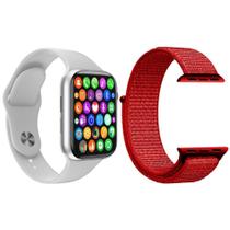Kit 1 Relógio Inteligente Smartwatch W34 S Branco Ios + 1 Pulseira Extra Nylon Vermelho Kit 1 Relógio Inteligente Smartwatch W34 S Branco Ios + 1 Pulseira Extra Nylon Vermelho