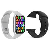 Kit 1 Relógio Inteligente Smartwatch W34 S Branco Ios + 1 Pulseira Extra Silicone Preto Kit 1 Relógio Inteligente Smartwatch W34 S Branco Ios + 1 Pulseira Extra Silicone Preto