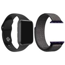 Kit 1 Relógio Inteligente SmartWatch W34 S Preto Android iOS + 1 Pulseira Nylon Azul Meia Noite