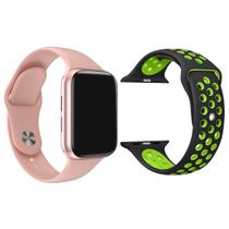 Kit 1 Relógio Inteligente SmartWatch W34 S Rosa Android iOS + 1 Pulseira Extra Sport Preto e Verde