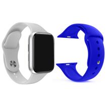 Kit 1 Relógio Inteligente SmartWatch w8 Lite Plus Branco + 1 Pulseira Extra Silicone Azul Escuro