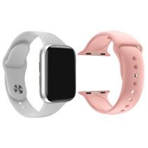 Kit 1 Relógio Inteligente SmartWatch w8 Lite Plus Branco + 1 Pulseira Extra Silicone Rosa