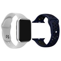 Kit 1 Relógio Inteligente SmartWatch W8 Lite Plus Branco + 1 Pulseira Extra Sport Azul e Preto