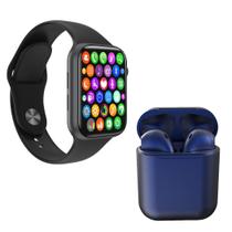 Kit 1 Relógio Inteligente SmartWatch w8 Lite Plus Preto + 1 Fone Bluetooth inPods i12 Azul Escuro