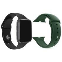 Kit 1 Relógio Inteligente SmartWatch w8 Lite Plus Preto + 1 Pulseira Extra Silicone Verde Escuro