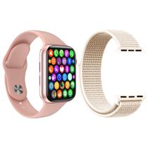 Kit 1 Relógio Inteligente SmartWatch W8 Lite Plus Rosa + 1 Pulseira Extra Nylon Rosa Vintage