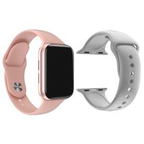 Kit 1 Relógio Inteligente SmartWatch w8 Lite Plus Rosa + 1 Pulseira Extra Silicone Cinza