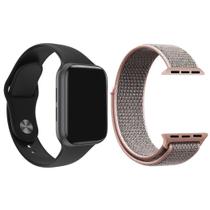 Kit 1 Relógio Inteligente SmartWatch W9 Lite Preto Android iOS + 1 Pulseira Extra Nylon Rosa