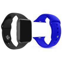 Kit 1 Relógio Inteligente SmartWatch W9 Lite Preto Android iOS + 1 Pulseira Extra Silicone Azul Escuro