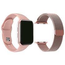 Kit 1 Relógio Inteligente SmartWatch W9 Lite Rosa Android iOS + 1 Pulseira Extra Aço Milanese Rosa