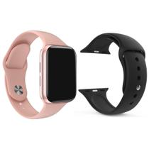 Kit 1 Relógio Inteligente SmartWatch W9 Lite Rosa Android iOS + 1 Pulseira Extra Silicone Preto