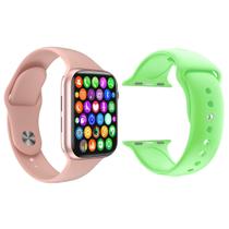 Kit 1 Relógio Inteligente SmartWatch W9 Lite Rosa Android iOS + 1 Pulseira Extra Silicone Verde