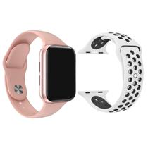 Kit 1 Relógio Inteligente SmartWatch W9 Lite Rosa Android iOS + 1 Pulseira Extra Sport Branco e Preto