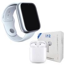 Kit 1 Relógio SmartWatch A1 Pro Plus Branco + 1 Fone Bluetooth i12 TWS