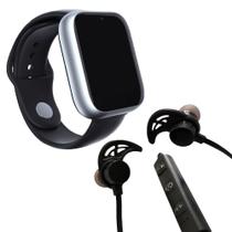 Kit 1 Relógio SmartWatch A1 Pro Plus Prata + 1 Fone Bluetooth Magnético Preto - 42mm Smart Bracelet