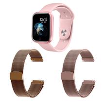 Kit 1 Relógio Smartwatch P70 Monitor de Saúde Rosa Android iOS + 2 Pulseiras Milanesa Rosê e Rosa