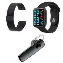 Kit 1 Relógio Smartwatch P80 Monitor de Saúde Dourado Android iOS + 1 Pulseira Milanesa Rosa