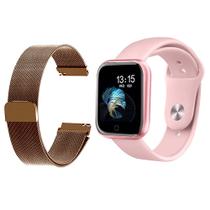 Kit 1 Relógio Smartwatch T80 Novo P70 Monitor de Saúde Rosa Android iOS + 1 Pulseira Milanesa Rosê