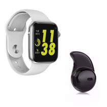 Kit 1 Relógio SmartWatch W34 Branco Android iOS + 1 Mini Fone Bluetooth Preto - Smart Bracelet