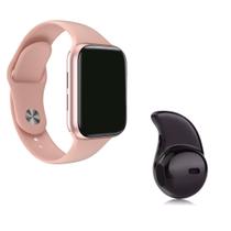 Kit 1 Relógio SmartWatch W34 S Rosa Troca Pulseira + 1 Mini Fone Bluetooth Preto -