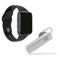 Kit 1 Relógio SmartWatch w8 Lite Plus Preto Troca Pulseira + Fone Estéreo Branco