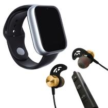 Kit 1 Relógio SmartWatch Z6 Prata + 1 Fone sem fio Bluetooth Magnético Dourado - Smart Bracelet